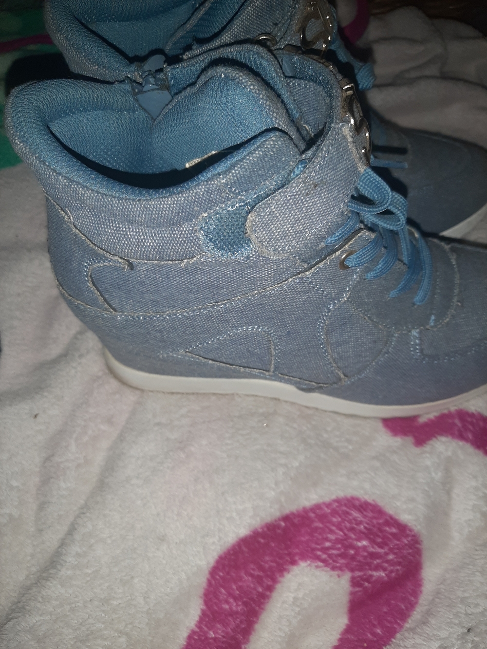 SLAY Denim High-Top Sneakers in Light Blue Women Size 10 - Picture 3 of 5